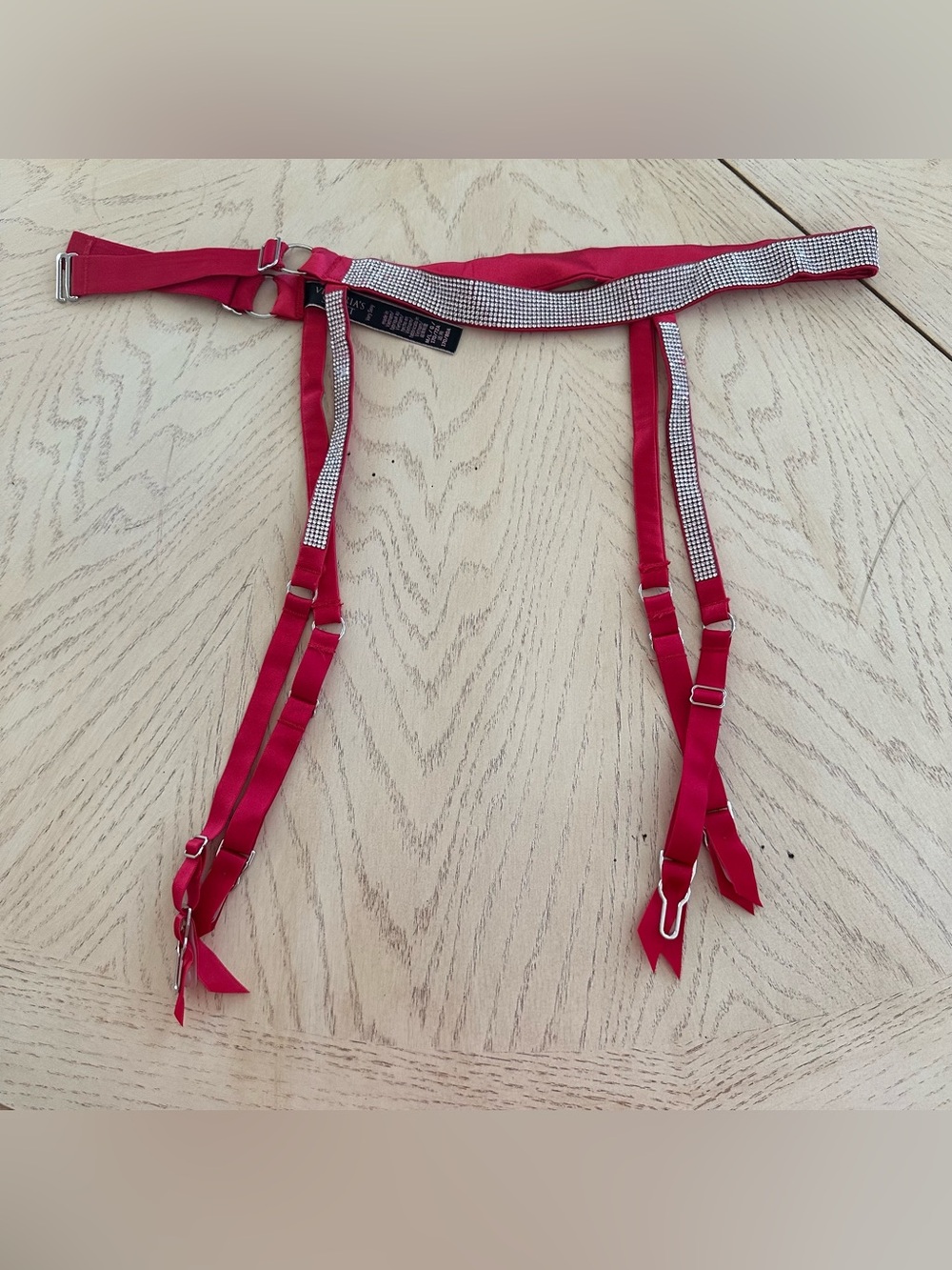 Victoria's Secret Very Sexy Rhinestone Bling Shine Strap Garter Belt Red M/L
